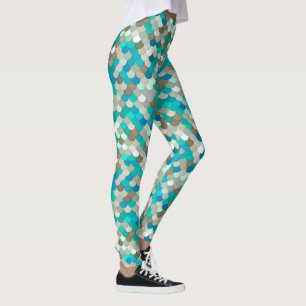 Leggings Escala de Sirenas, Turquesa, Aqua, Taupe y Crema