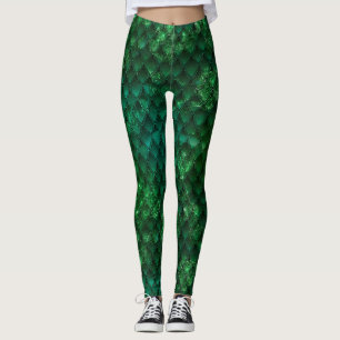 Leggings Escalas de dragones de ocmbre verde oscuro y espár