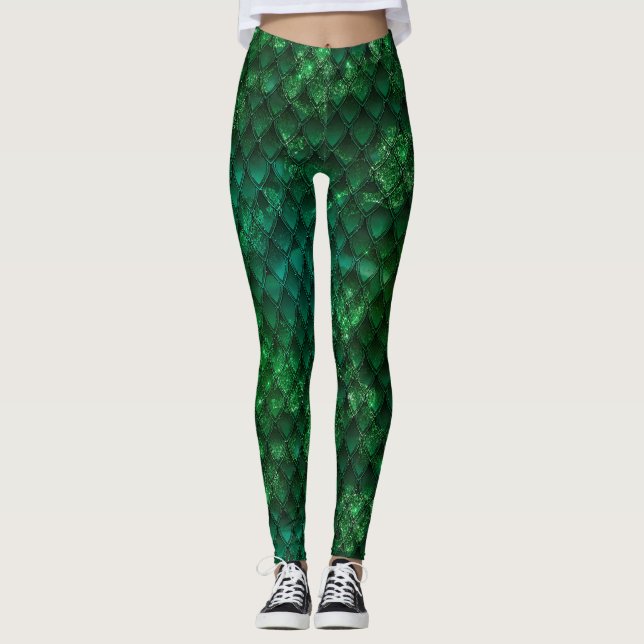 Leggings Escalas de dragones de ocmbre verde oscuro y espár (Anverso)