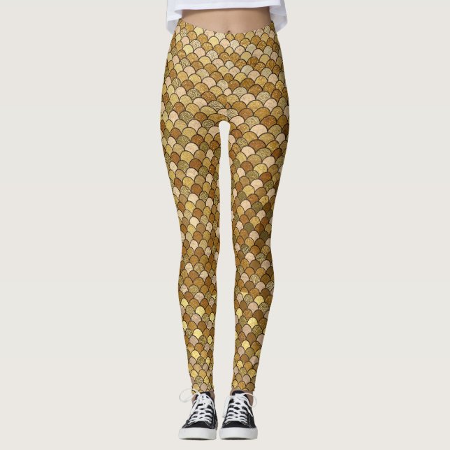 Leggings Escalas de peces de sirena de oro purpurina (Anverso)