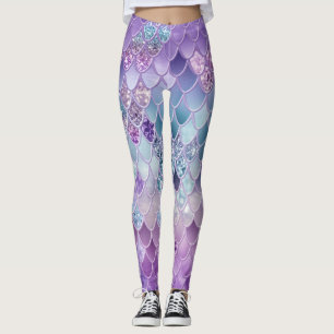 Leggings Escalas de Purpurina de sirena de verano #11 (Purp