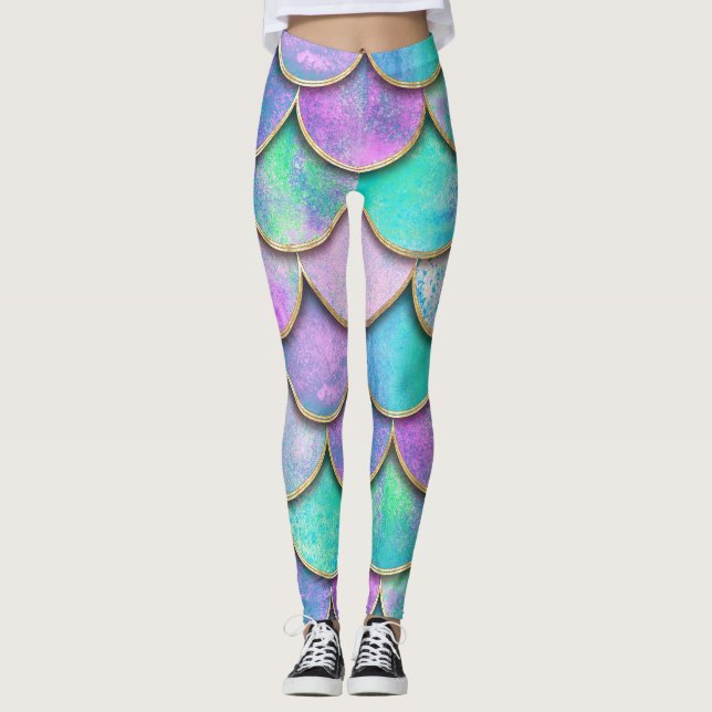 Leggings Escalas de sirena: patrón de onda de acuarela. (Anverso)