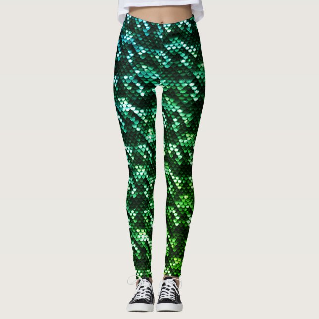 Leggings Escalas de sirena verde oscuro y claro (Anverso)