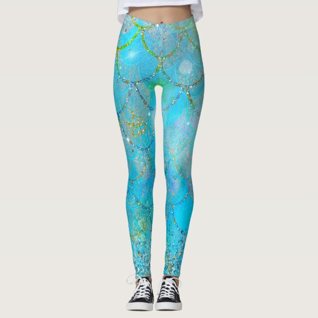 Leggings Escalas de sirenas de la sirena azul de la brizna  (Anverso)