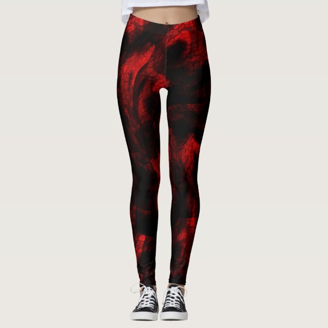 Leggings Escalas rojas sangre del dragón en negro (Anverso)
