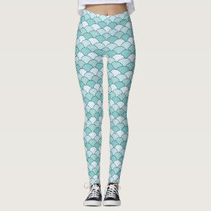 Leggings Escamas de dragón, abanicos, olas, Seigaiha, Azul