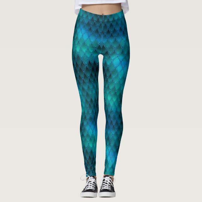 Leggings Escamas de Dragón Brillantinas Turquesas (Anverso)
