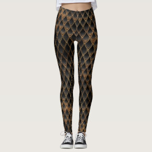 Leggings Escamas de Dragón con Brillo Negro y Dorado