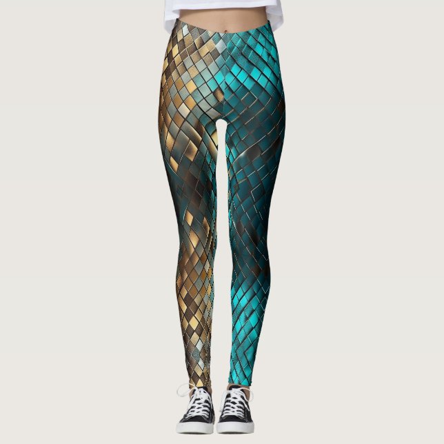 Leggings Escamas de dragón de oro azul (Anverso)