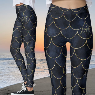 Leggings Escamas de sirena azules oscuras personalizadas