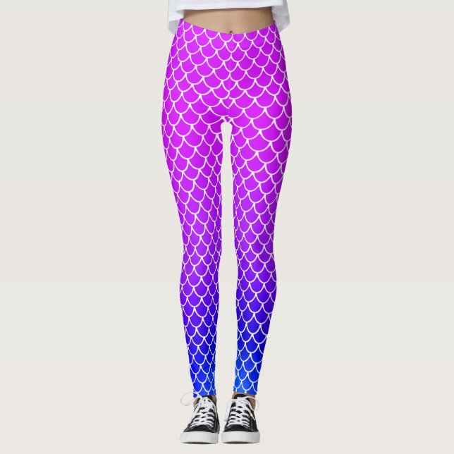 Leggings Escamas de sirena gradiente rosa caliente púrpura  (Anverso)