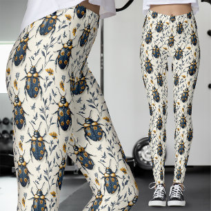 Leggings Escarabajo Azul Botánico de Oro Blanco