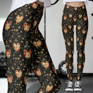 Leggings Escarabajo Floral Gótico de Oro Negro