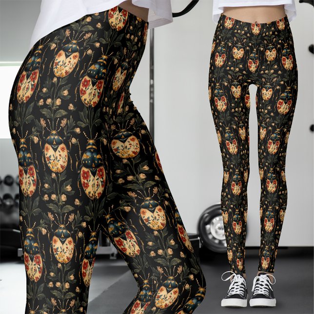 Leggings Escarabajo Floral Gótico de Oro Negro (Subido por el creador)
