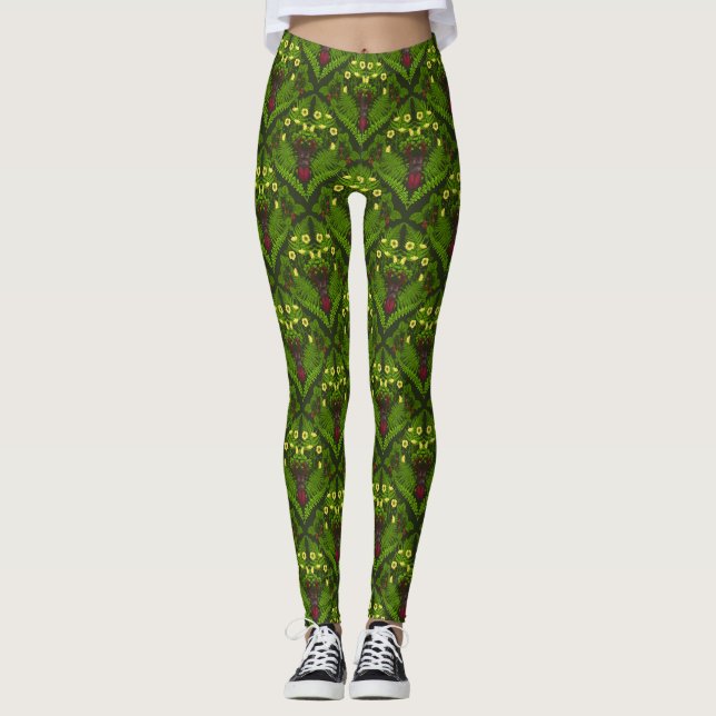 Leggings Escarabajo y helechos, hojas verdes (Anverso)