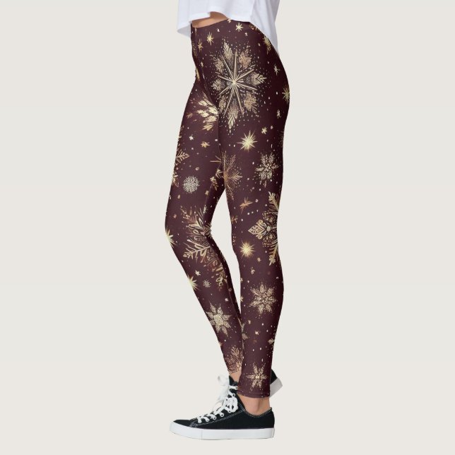 Leggings Escarcha dorada: Maravilla de nieve festiva (Izquierda)