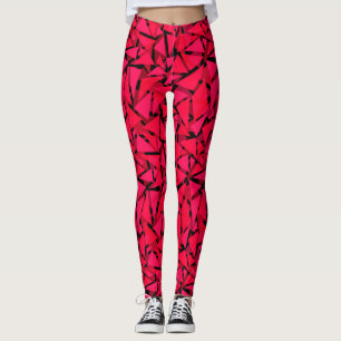 Leggings escarlata de patrón rojo brillante, geométrico, ab