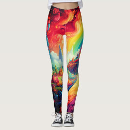 Leggings Escena de arcoíris vívida en un par de modernos pe