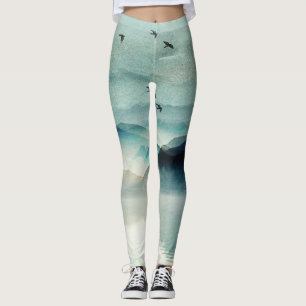 Leggings Escena de montaña en acuarela de naturaleza tranqu