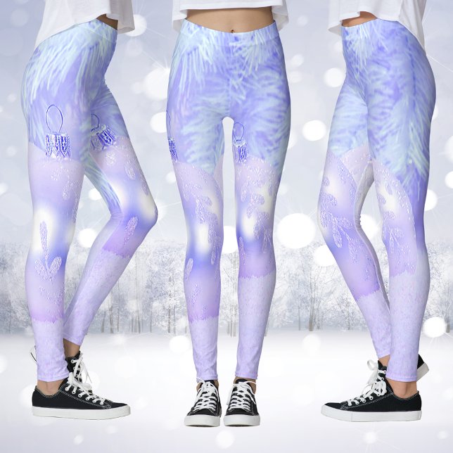 Leggings Escena de nieve con ornamentos y nieve de tinte az (Snow Scene with Ornaments and Blue Tint Snow Leggings)