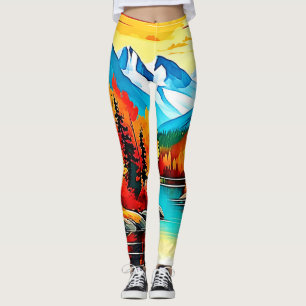 Leggings Escena del lago de la montaña del otoño