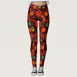 Leggings Escena nocturna de Neon Jack-o'-Lantern en Hallowe