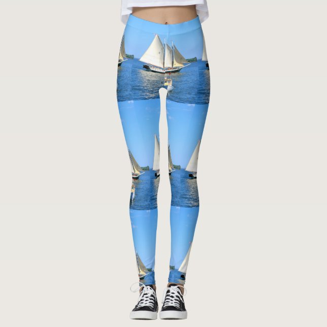 Leggings escolta de vela blanca dual azul (Anverso)