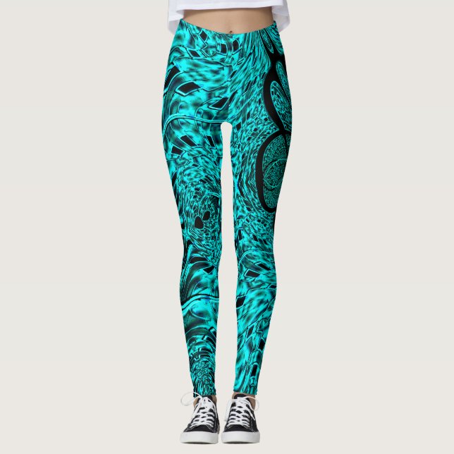 Leggings Escuadrones recortados reflejados en imagen cian (Anverso)