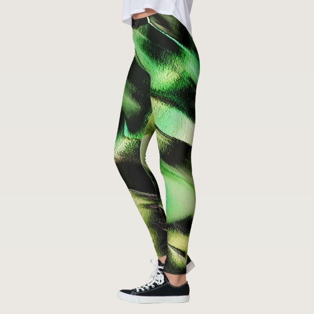 Leggings Esculpido de metalizado opaco, em verde e tom de c (Izquierda)