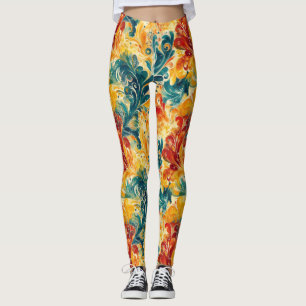 Leggings Esmeralda Verde y Oro Abstracto Paisley Leaves (3)