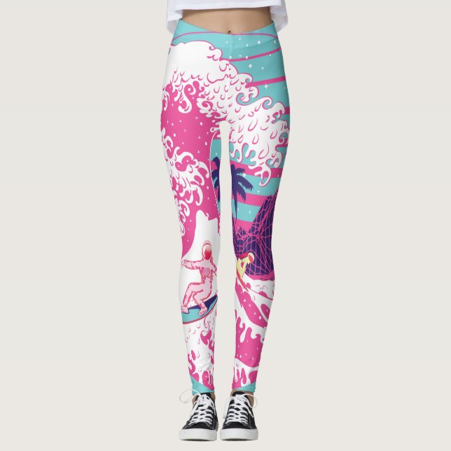 Leggings Espaceman navegando en la ola rosa Grande (Anverso)