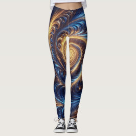 Leggings Espacio abstracto moderno Royal Blue and Gold Swir