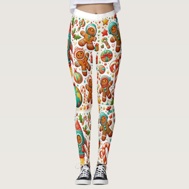 Leggings espacio de pan de jengibre de Navidad (Anverso)