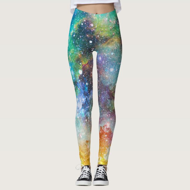 Leggings Espacio futurista, fondo nebuloso estrellado. (Anverso)