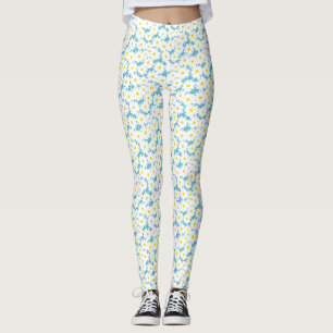 Leggings Espacio negativo Daisies amarillo blanco sobre azu