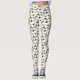Leggings Espacio negativo Daisies amarillo blanco sobre neg