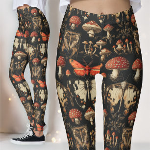Leggings Espécimen de Hongo Gótico Oscura Mariposa Roja de 