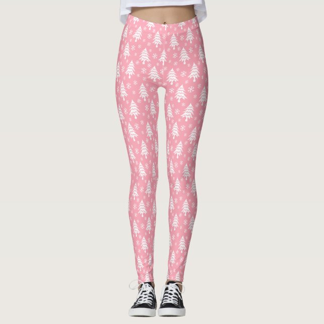 Leggings Espectacular árbol navideño negro blanco rosado (Anverso)