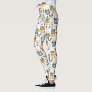Leggings Espectacular auldron de Halloween y patrón de gato