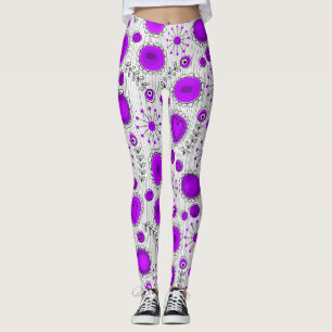 Leggings Espectacular morado de corazones blancos flores no