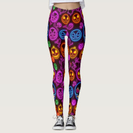 Leggings Espectacular neón Jack-o'-Lantern Halloween Blue S