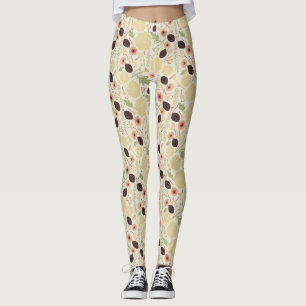 Leggings Espectacular patrón de flores verdes de color ros