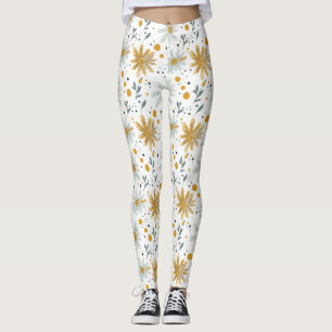 Leggings Espectacular patrón floral blanco y amarillo