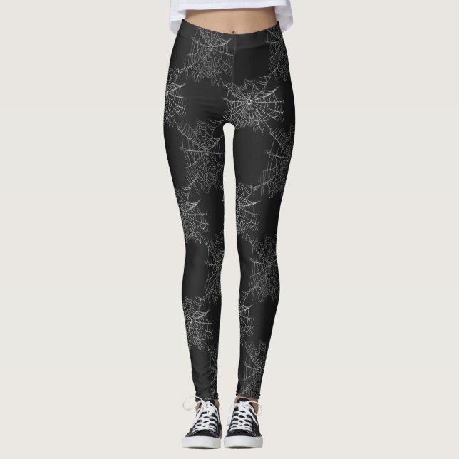 Leggings Espectaculares telarañas sobre fondo negro (Anverso)