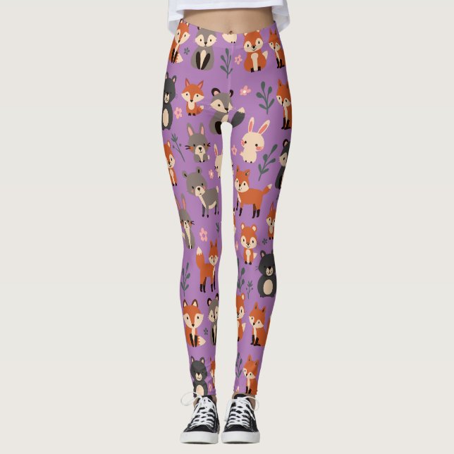 Leggings Espectáculos caprichosos de animales de Woodland (Anverso)