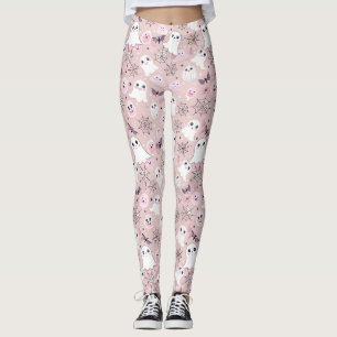 Leggings Espectadores rosas y elementos de Halloween Patrón