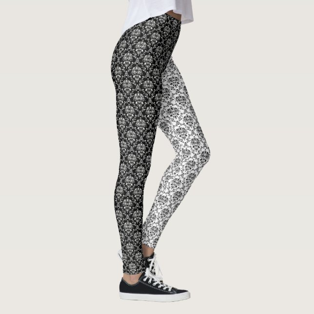 Leggings Espejo opuesto a Damasco en blanco y negro (Derecha)