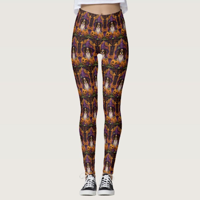 Leggings Espeluznante calabaza de bruja de perro halloween  (Anverso)