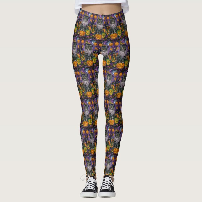 Leggings Espeluznante Gato Siberiano Halloween Bruja Y Cala (Anverso)