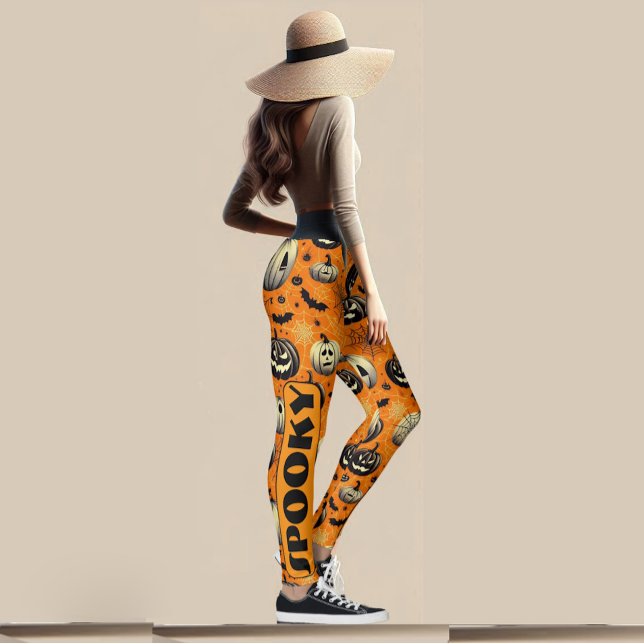 Leggings Espeluznante Jack O Lanterns Naranja Calabaza Spid (Spooky Jack O Lanterns Orange Pumpkin Spider Web Leggings)